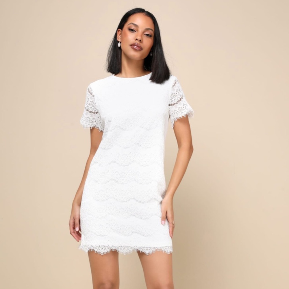 Lulus Take Me to Brunch Ivory Lace Shift Dress, Size XS